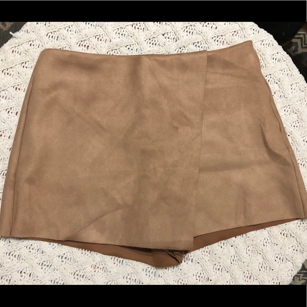 Camel Faux Suede Skort